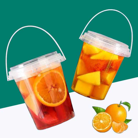 700/1000ML Handled Plastic Fruit Cup Bucket with Lid